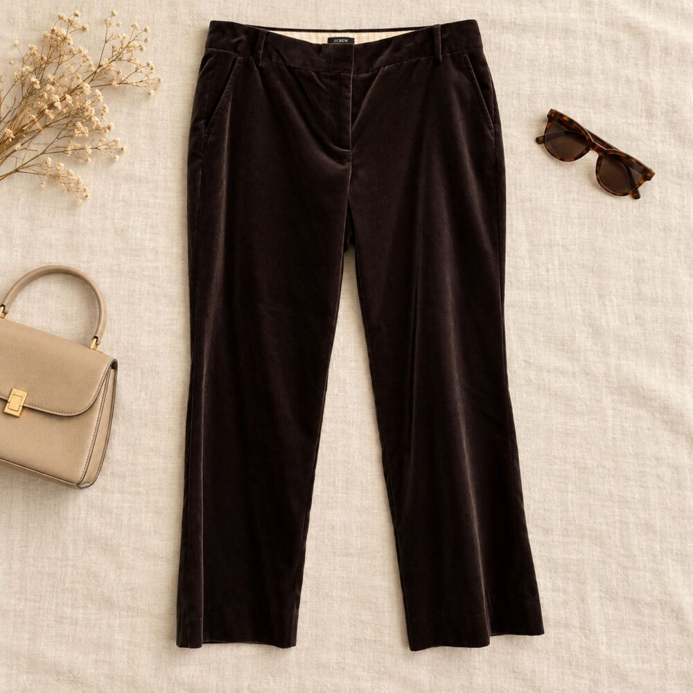 J.Crew City Fit Chocolate Brown Velvet Straight-Leg Pants Size 10
